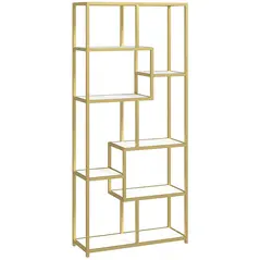 HOMCOM Seven-Tier Geometric Bookcase - White/Gold Tone - 1