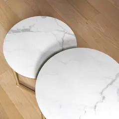 HOMCOM Set of Two Marble-Effect Nest of Tables - White/Gold-Tone - 8