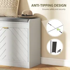 HOMCOM Shoe Storage with Seat, Upholstered Entryway Bench, Shoe Bench with 1 Flip Drawer and 4 Vents for 5 Pairs of Shoes - 9