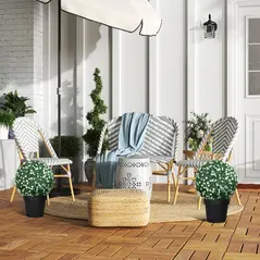 HOMCOM Set of Two Artificial Boxwood Balls Plants - White - 9