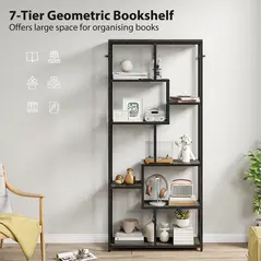 HOMCOM Seven-Tier Geometric Bookcase - Grey/Black - 4