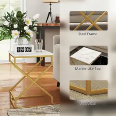 HOMCOM Set of Two Marble-Effect Nesting Tables - 5