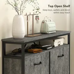 HOMCOM Shoe Storage Cabinet with 4 Flip Drawers and Open Shelf - Cement Grey - 5