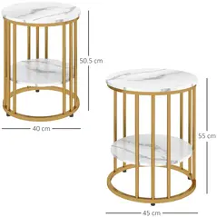 HOMCOM Set of Two Marble-Effect Coffee Tables - White/Gold-Tone - 3
