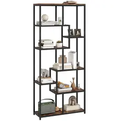 HOMCOM Seven-Tier Geometric Bookcase - Brown/Black - 9