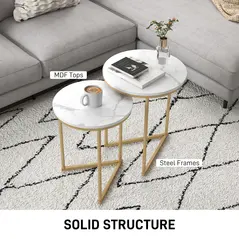 HOMCOM Set of Two Marble-Effect Nest of Tables - White/Gold-Tone - 5