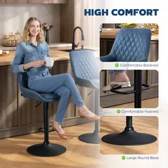 HOMCOM Set of Two Faux Leather Retro Bar Stools - Dark Blue - 7