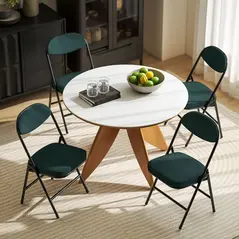HOMCOM Set of Four Folding Corduroy Seat Chairs - Teal - 8