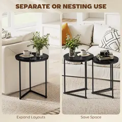 HOMCOM Set of Two Marble-Effect Nest of Tables - Black Marble Effect - 5
