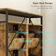 HOMCOM Shoe Storage Cabinet with 4 Flip Drawers and Open Shelf - Rustic Brown - 9