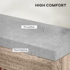 HOMCOM Shoes Cabinet Bench Hidden Storage Padded Seat Organiser Footwear Rack Hallway Grey Wood Grain - 4