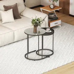 HOMCOM Set of Two Industrial Nesting Tables - Grey - 7