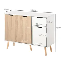HOMCOM Sideboard Floor Standing Storage Cabinet with Drawer for Bedroom, Living Room, Home Office, Natural - 3