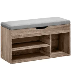 HOMCOM Shoes Cabinet Bench Hidden Storage Padded Seat Organiser Footwear Rack Hallway Grey Wood Grain - 1