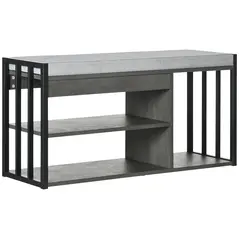 HOMCOM Shoe Storage with Seat, Upholstered Entryway Bench, Shoe Bench with 3 Open Shelves for Hallway, Grey - 1
