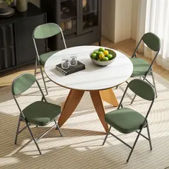 HOMCOM Set of Four Folding Corduroy Seat Chairs - Green - 8