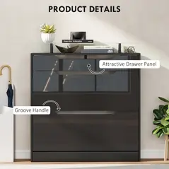 HOMCOM Shoe Storage Cabinet with Slide Out Drawer, 2 Flip Doors, Tempered Glass Top - Black - 6