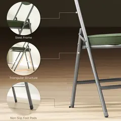 HOMCOM Set of Four Folding Corduroy Seat Chairs - Green - 6