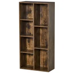 HOMCOM Seven-Cube Bookcase - Rustic Brown Wood Effect - 1