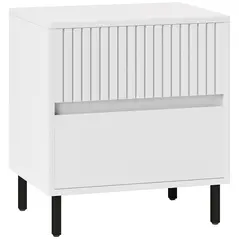 HOMCOM Simple Line Indented Two-Drawer Bedside Table - White - 1