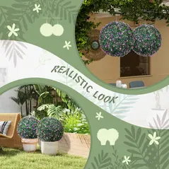 HOMCOM Set of Two Artificial Boxwood Balls Plants - Purple - 4