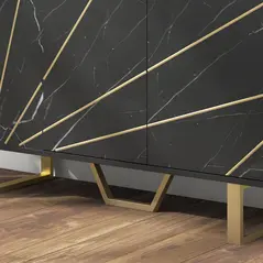 HOMCOM Sideboard Storage Cabinet, Modern Storage Cupboard with Adjustable Shelves and Metal Legs for Living Room, Kitchen, Dining Room, Entryway, Black Marble Tone - 9