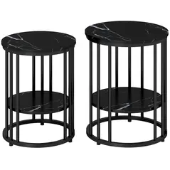 HOMCOM Set of Two Marble-Effect Coffee Tables - Black - 1