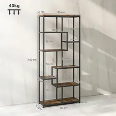 HOMCOM Seven-Tier Geometric Bookcase - Brown/Black - 3