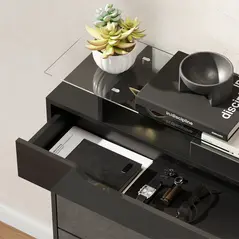 HOMCOM Shoe Storage Cabinet with Slide Out Drawer, 2 Flip Doors, Tempered Glass Top - Black - 9