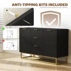 HOMCOM Sideboard with 3 Drawers and Adjustable Shelves for Living Room - Black - 7