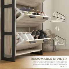 HOMCOM Shoe Storage Cabinet with 3 Flip Drawers Adjustable Shelf 18 Pairs Narrow Shoe Cupboard for Entryway Natural Wood-effect - 6