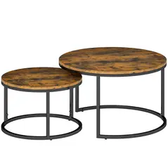 HOMCOM Set of Two Wood-Effect Stacking Tables - Rustic Brown - 1