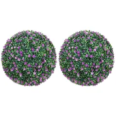 HOMCOM Set of Two Artificial Boxwood Balls Plants - Purple - 1