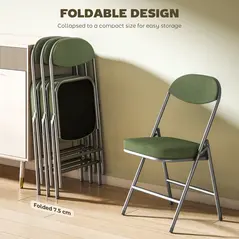 HOMCOM Set of Four Folding Corduroy Seat Chairs - Green - 5