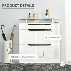 HOMCOM Shoe Storage Cabinet with Slide Out Drawer, 2 Flip Doors, Tempered Glass Top - White - 7