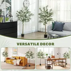 HOMCOM Set of Two Silk Leaf Artificial Olive Trees - 8