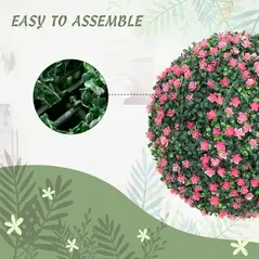 HOMCOM Set of Two Artificial Boxwood Balls Plants - Pink - 5