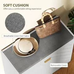 HOMCOM Shoe Storage with Seat, Upholstered Entryway Bench, Shoe Bench with 1 Flip Drawer and 4 Vents for 5 Pairs of Shoes - 7