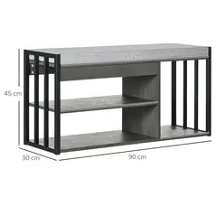 HOMCOM Shoe Storage with Seat, Upholstered Entryway Bench, Shoe Bench with 3 Open Shelves for Hallway, Grey - 3