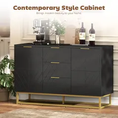 HOMCOM Sideboard with 3 Drawers and Adjustable Shelves for Living Room - Black - 4