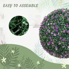 HOMCOM Set of Two Artificial Boxwood Balls Plants - Purple - 5