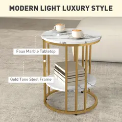 HOMCOM Set of Two Marble-Effect Coffee Tables - White/Gold-Tone - 6