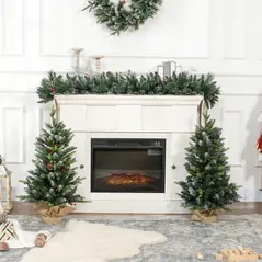 HOMCOM Set of Two 3ft Christmas Trees, with Lights, Berries and Pinecones - 7