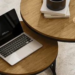 HOMCOM Set of Two Wood-Effect Stacking Tables - Brown - 9