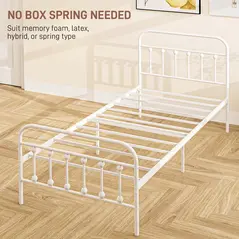 HOMCOM Single Minimalistic Metal Bed Frame - White - 6