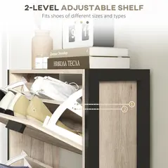 HOMCOM Shoe Storage Cabinet with 3 Flip Drawers Adjustable Shelf 18 Pairs Narrow Shoe Cupboard for Entryway Natural Wood-effect - 5
