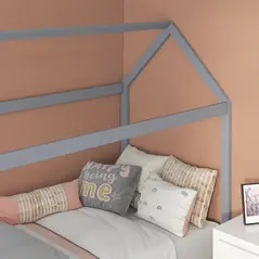 HOMCOM Single Bed Frame, House Scandinavian Style Wooden Bed Frame for 90W x 190Dcm Mattress, Pine Wood Bed Base, Grey - 7