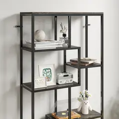 HOMCOM Seven-Tier Geometric Bookcase - Grey/Black - 9