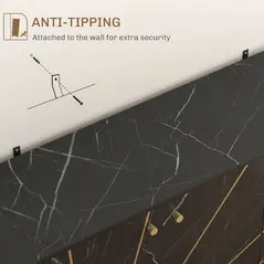 HOMCOM Sideboard Storage Cabinet, Modern Storage Cupboard with Adjustable Shelves and Metal Legs for Living Room, Kitchen, Dining Room, Entryway, Black Marble Tone - 7