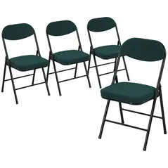 HOMCOM Set of Four Folding Corduroy Seat Chairs - Teal - 1
